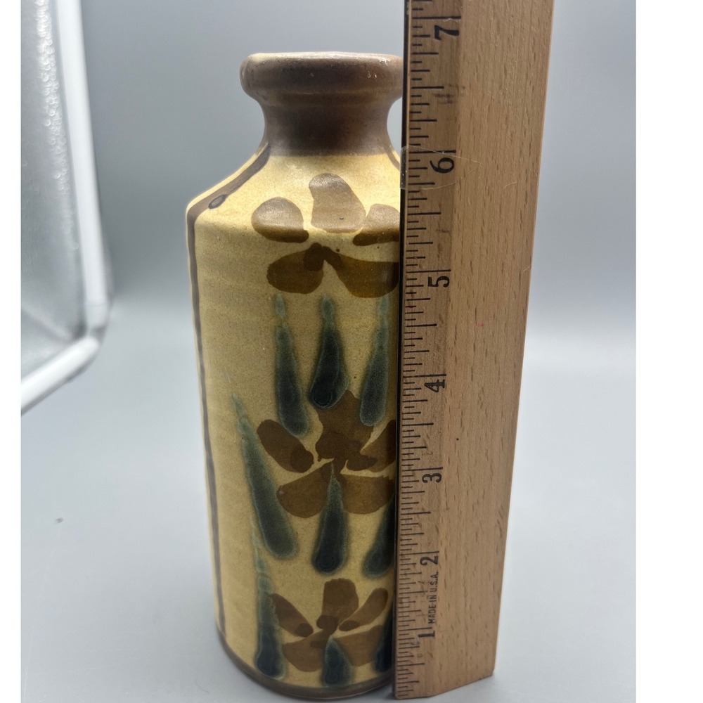 Vintage Japanese‎ Napcoware Floral Vase  6.5" Rustic Beige Brown Green - Picture 6 of 7